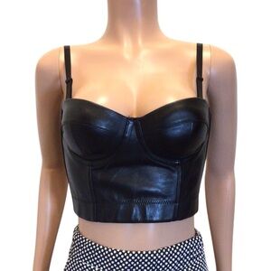 NWOT Black Faux Leather Bustier Top S Removable Straps Boning Anti Slip